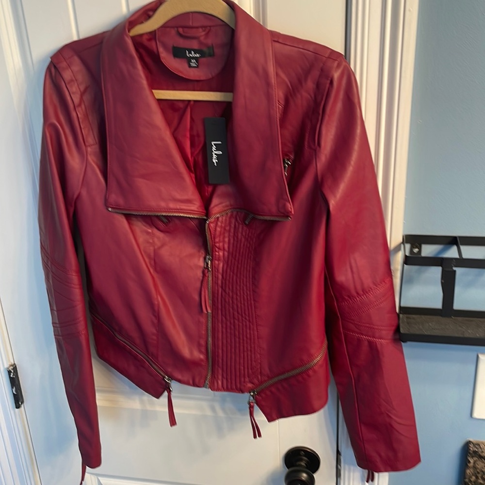 NWT Lulus Up on a Tuesday Burgundy Vegan Leather Jacket